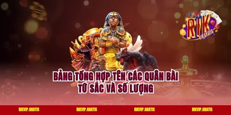 Bảng tổng hợp tên các quân bài tứ sắc và số lượng